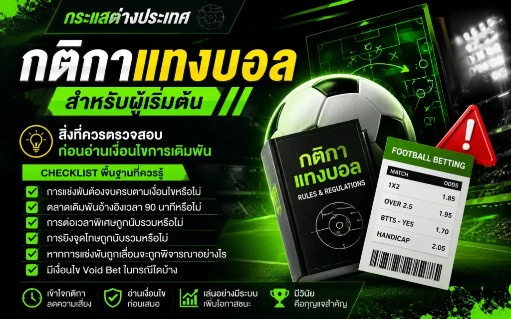 กติกาแทงบอลสำหรับผู้เริ่มต้น เช็กลิสต์พื้นฐานที่ควรตรวจสอบก่อนอ่านเงื่อนไขการเดิมพันฟุตบอล และตัวอย่างบิลโพยบอล