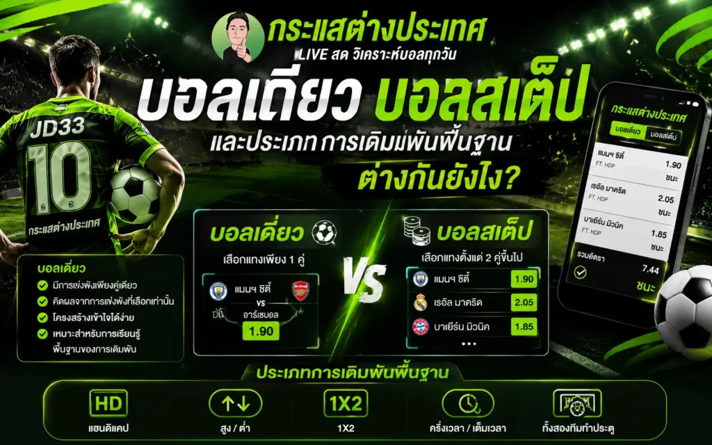 บอลเดี่ยว บอลสเต็ป และประเภทการเดิมพันฟุตบอลพื้นฐาน เปรียบเทียบความแตกต่างสำหรับผู้เริ่มต้น