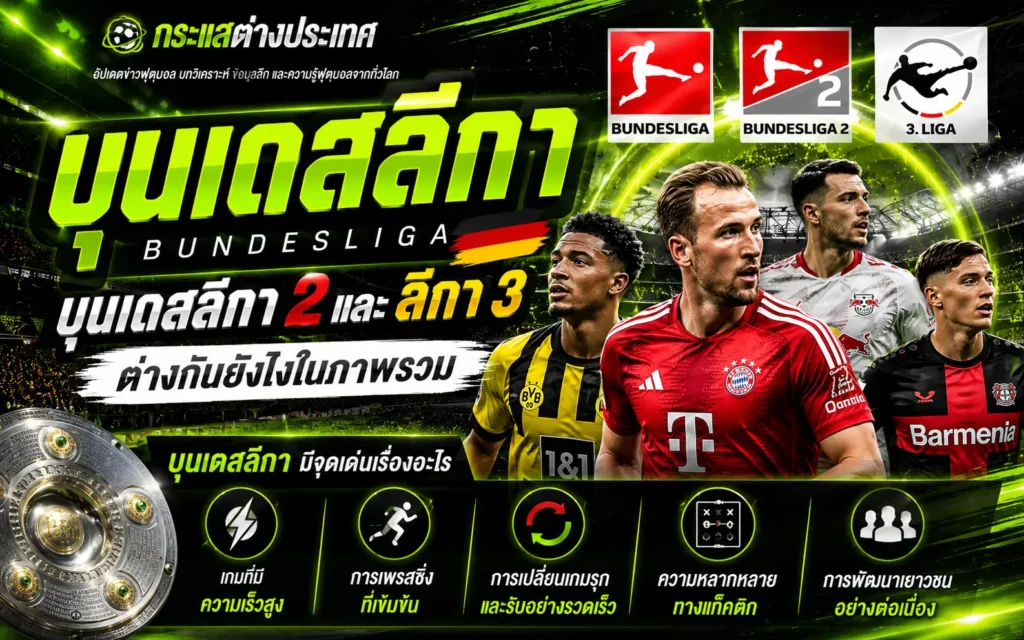เปรียบเทียบโครงสร้างฟุตบอลเยอรมัน ระหว่าง บุนเดสลีกา (Bundesliga) บุนเดสลีกา 2 และ ลีกา 3 พร้อมวิเคราะห์จุดเด่นของลีกเยอรมัน
