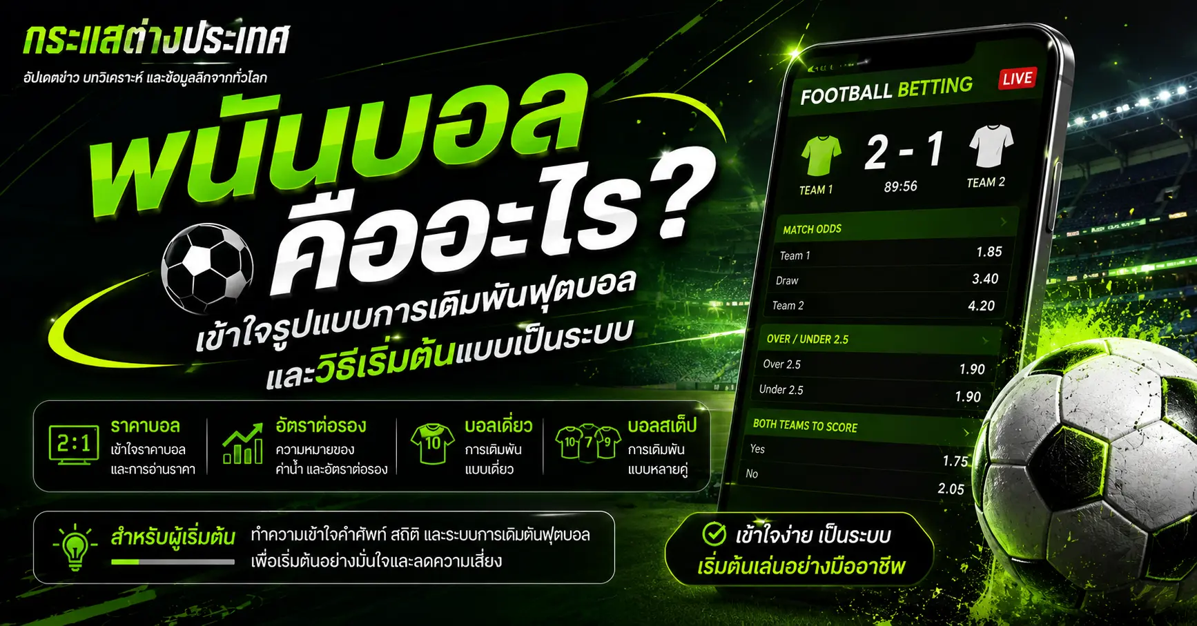พนันบอลคืออะไร พร้อมอธิบายราคาบอล อัตราต่อรอง บอลเดี่ยว และบอลสเต็ปสำหรับผู้เริ่มต้น