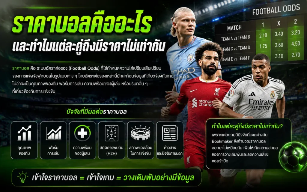 ราคาบอลคืออะไร และปัจจัยที่ส่งผลต่ออัตราต่อรองฟุตบอลในแต่ละคู่แข่งขัน