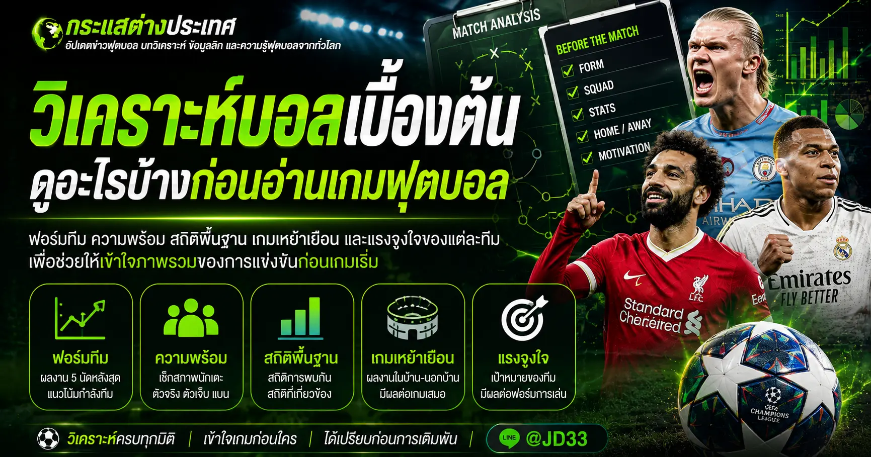 วิเคราะห์บอลเบื้องต้น ดูฟอร์มทีม ความพร้อม สถิติพื้นฐาน เกมเหย้าเยือน และแรงจูงใจก่อนเกม