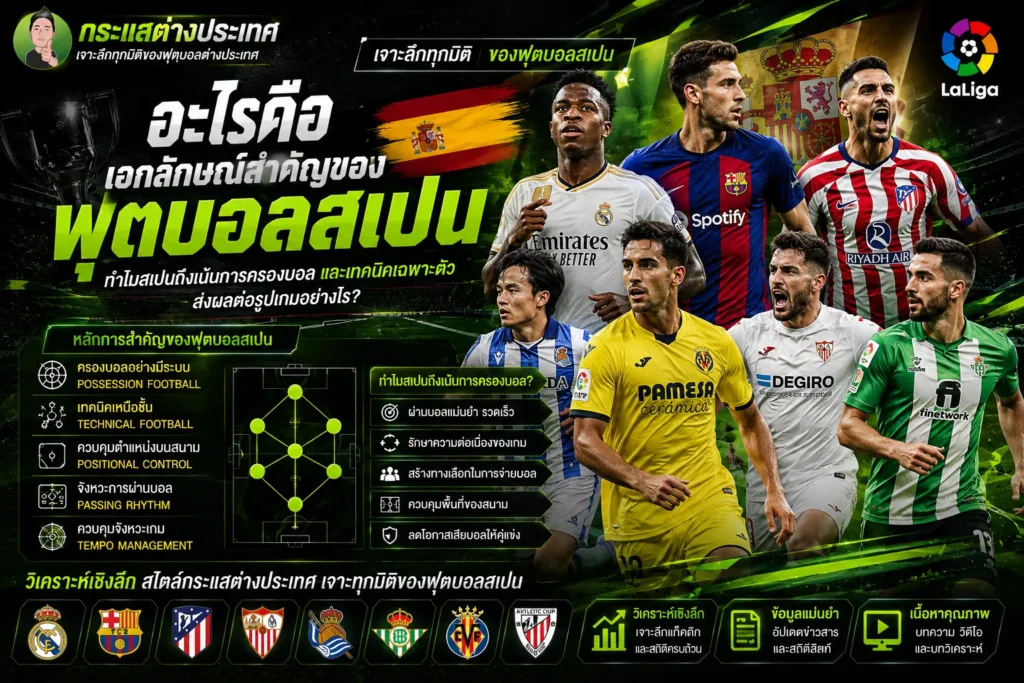 วิเคราะห์เอกลักษณ์ฟุตบอลสเปนและลีกลาลีกา เน้นการครองบอลอย่างมีระบบ (Possession Football) และเทคนิคเหนือชั้น (Technical Football)