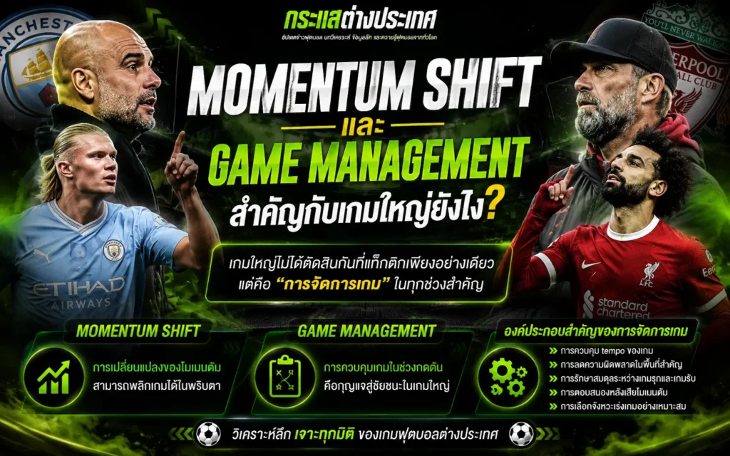 Momentum Shift และ Game Management ในฟุตบอลคู่บิ๊กแมตช์ พร้อมอธิบายการควบคุมจังหวะเกมและการจัดการสถานการณ์สำคัญระหว่างการแข่งขัน