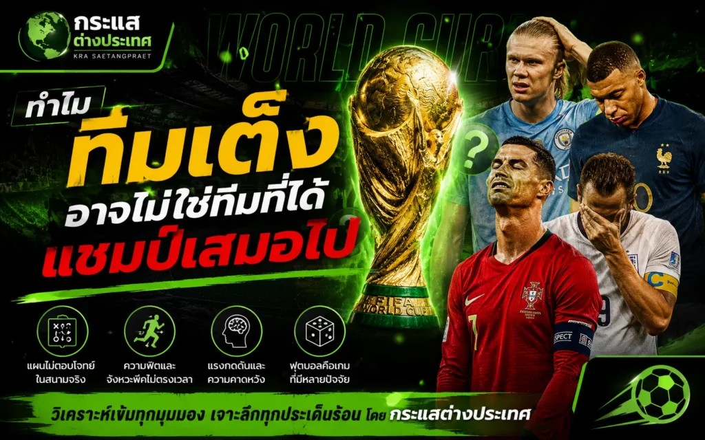 ทำไมทีมเต็งอาจไม่ใช่ทีมที่ได้แชมป์เสมอไป พร้อมอธิบายปัจจัยที่ทำให้ผลการแข่งขันฟุตบอลโลก 2026 เปลี่ยนแปลงได้ แม้ทีมเต็งจะถูกประเมินว่ามีโอกาสสูง